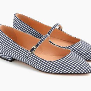 J.Crew Women's Pointed-Toe Mary Jane Flats in Gingham - Navy - Size 8